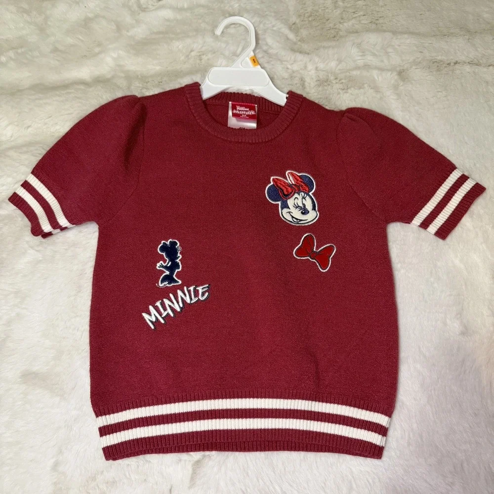 NEW Disney Minnie Mouse Short Sleeve Sweater & Varsity Skirt Set Burgundy 6X